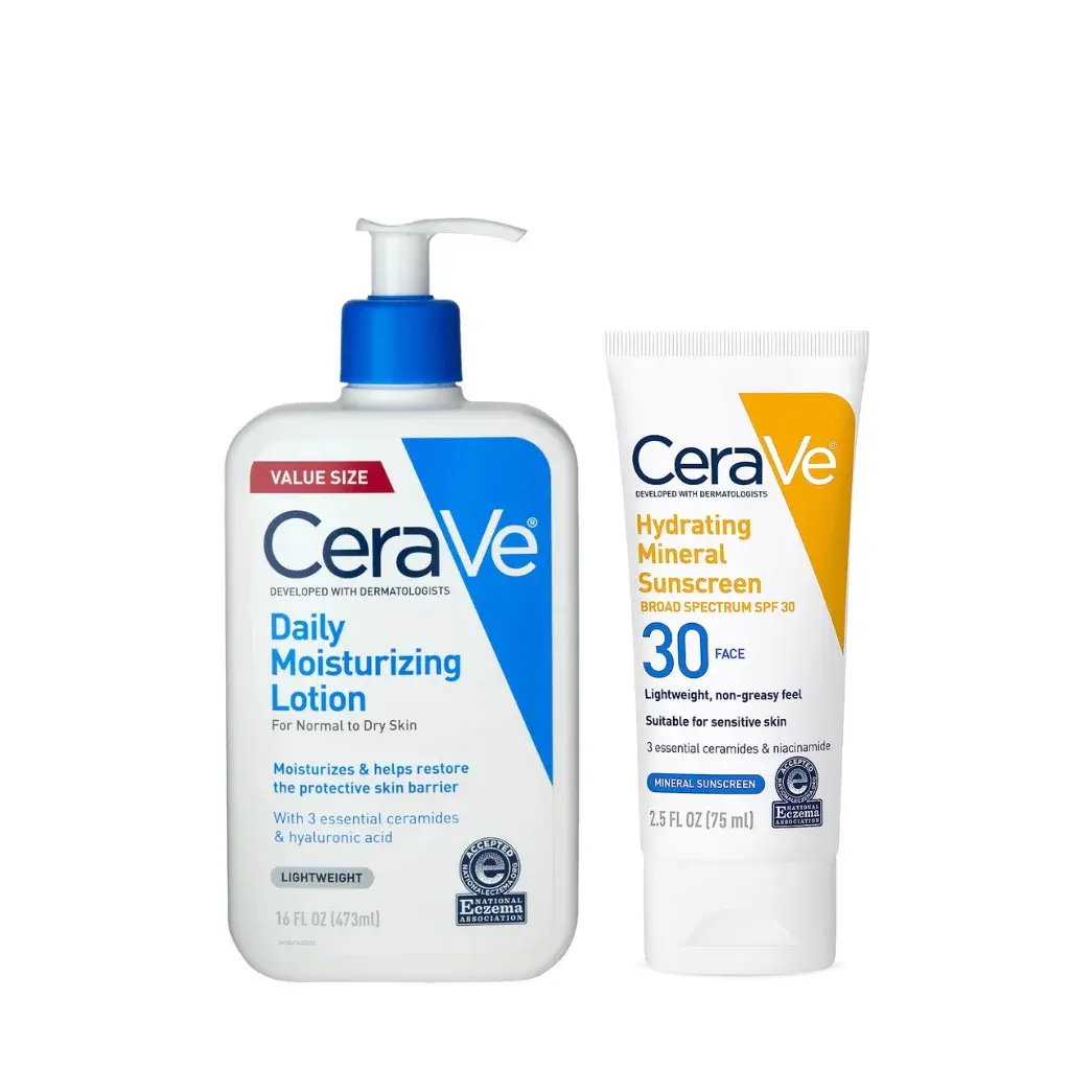 Cerave Essential Duo (Cerave Daily Moisturizing Lotion For Normal to Dry Skin 473ml) + (Cerave Hydrating Mineral Sunscreen SPF 30 Face Lotion)